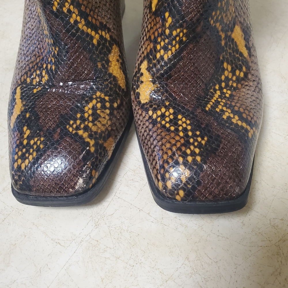 Franco Sarto Leather Boot Snake Print Square Toe - Picture 9 of 13